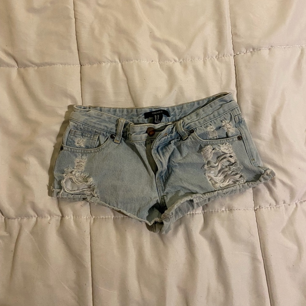 Forever 21 Light Blue Ripped Jean Shorts